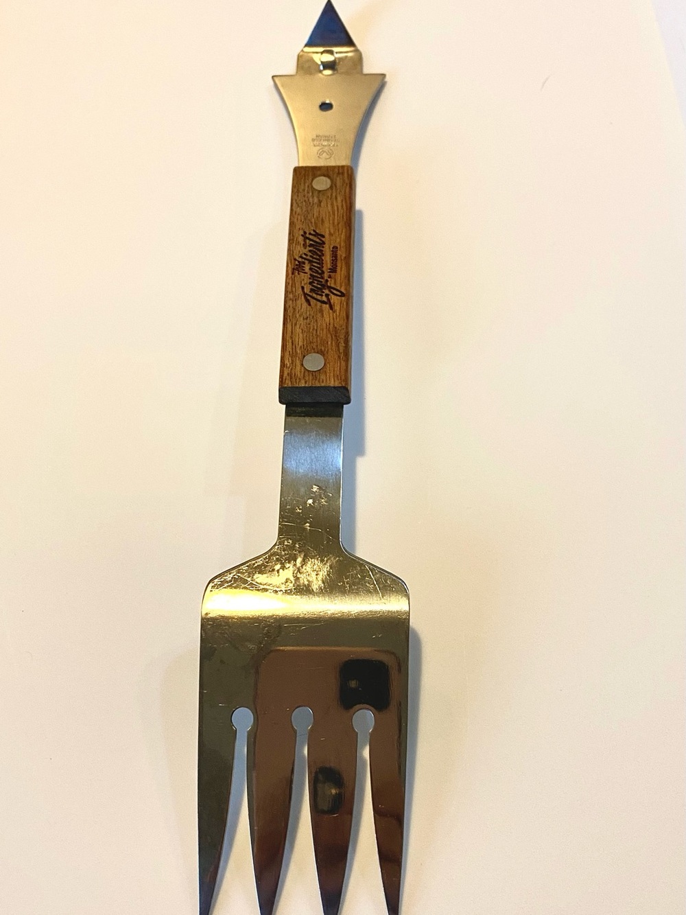 Vintage Vernon Stainless Steel BBQ Fork/Bottle Opener Wood Handle Grilling Tool